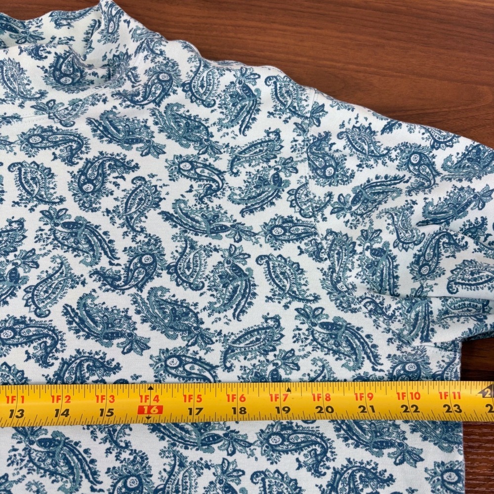 Lands End Womens XL Blue Paisley Mock Neck Long Sleeve 100% Cotton Top Casual - Picture 8 of 11